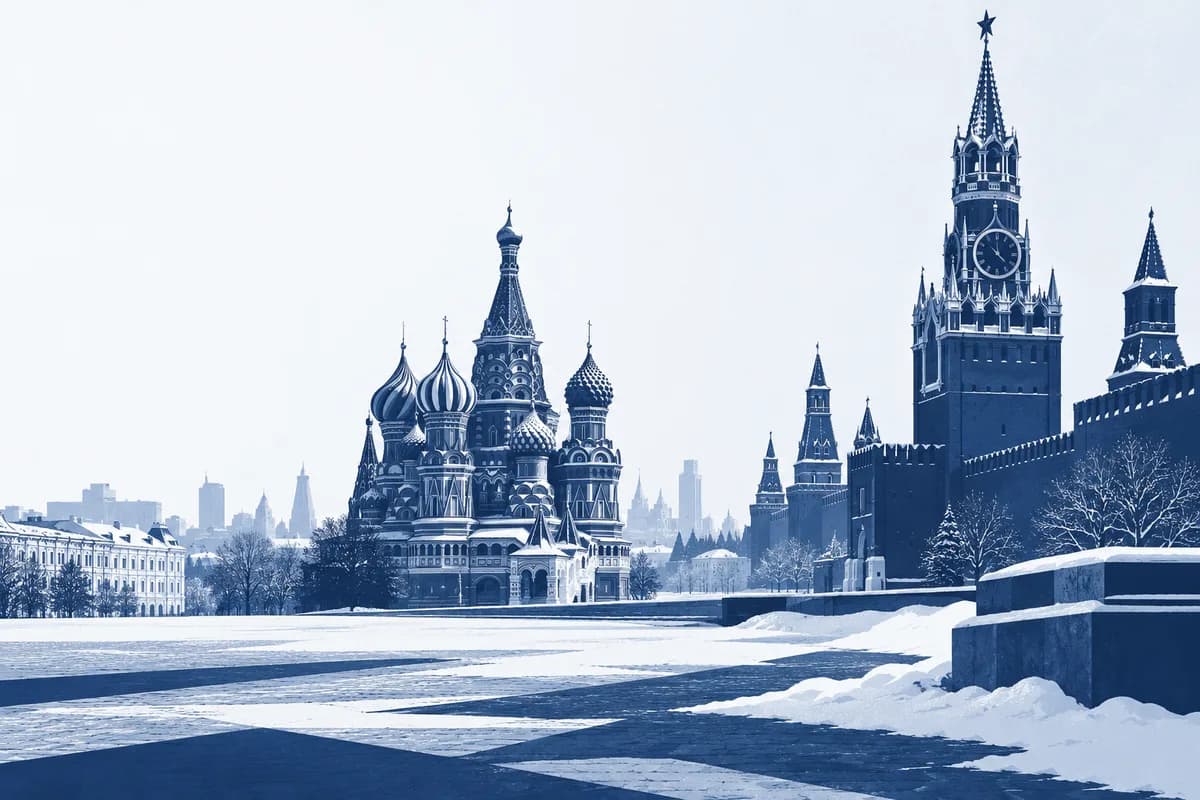 Illustration of Moscow’s snow-covered landmarks